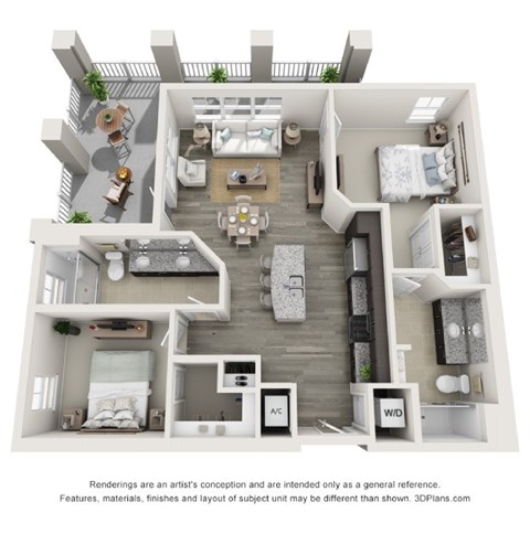 Floor plan for 2 beds, 2 baths, 1095 sqft